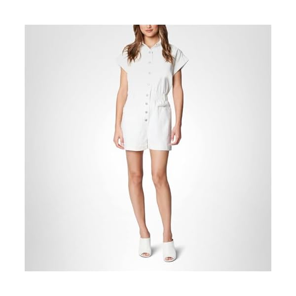 [BLANKNYC] womens White Denim Shorts Sleeve Romper With Patch Pockets, Stylish & Designer Clothing