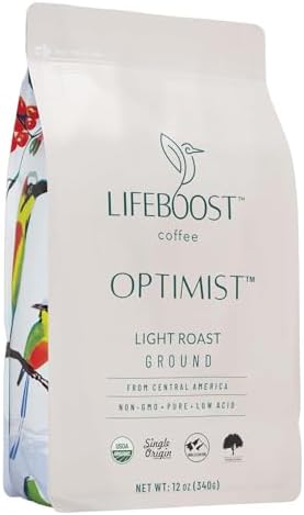Lifeboost Light Roast Ground Coffee - Non-GMO Single Origin Low Acid Organic Light Roast Coffee - Third Party Tested For Mycotoxins & Pesticides - Ground - 12 Ounces