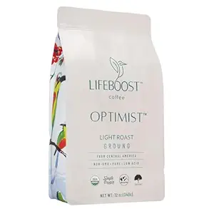 Lifeboost Light Roast Ground Coffee - Non-GMO Single Origin Low Acid Organic Light Roast Coffee - Third Party Tested For Mycotoxins & Pesticides - Ground - 12 Ounces
