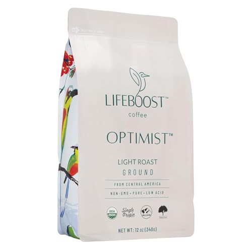Lifeboost Light Roast Ground Coffee - Non-GMO Single Origin Low Acid Organic Light Roast Coffee - Third Party Tested For Mycotoxins & Pesticides - Ground - 12 Ounces