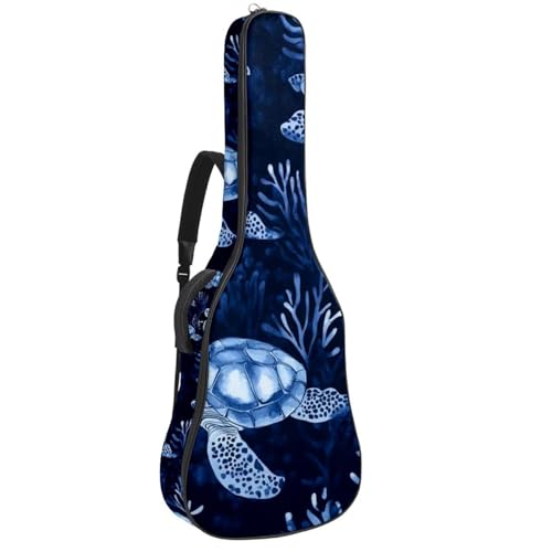 Housse pour guitare basse et électrique motif tortue 104 cm imperméable en tissu Oxford bleu