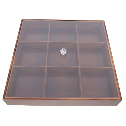 PRETYZOOM Wooden Tea Bag Storage Organizer Compartment Multi Functional Box for Tea Bags and Dried Fruits Decorative Container for Kitchen Office Countertop Deep with Clear Dust Cover