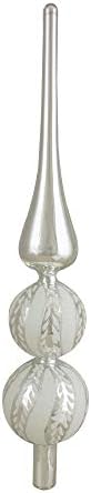 14.75" Silver and White Glitter Glass Finial Christmas Tree Topper