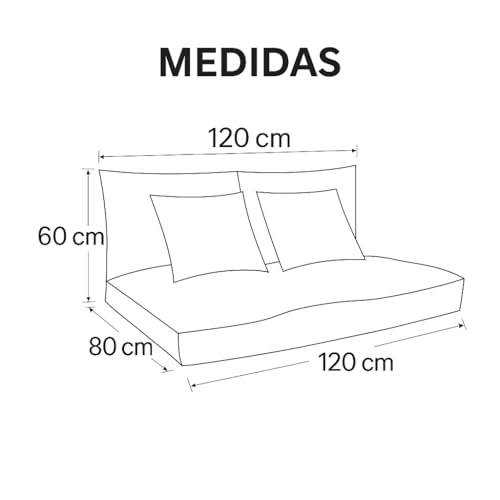 DECORESTOR Cojines para Palets Impermeables - Pack Completo Asiento 120x80, Respaldo 120x60 y 2 Cojines 40x40 - Sofá de Palets Exterior/Interior (Arena) - imagen 6