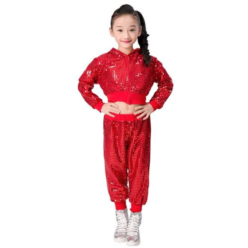 Costume paillettes enfant pour fêtes | Tenue élégante fille rouge
