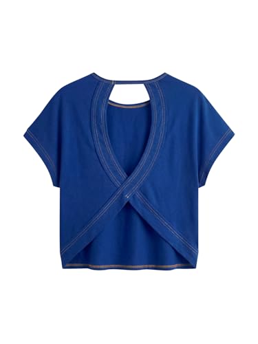 Image of RoseSeek Women's 3 Packs Open Back Tops T Shirt Criss Cross Cut Out Tee Short Sleeve Crewneck Summer Backless Tops