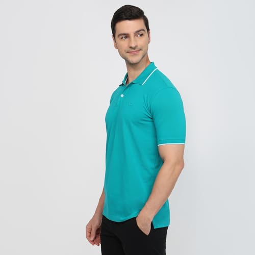 Image of Park Avenue Men Slim Fit Solid Pattern Cotton Polyester Blend Half Sleeve Polo Neck Casual T-Shirt