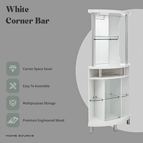 Home Source White Corner Bar Cart 72" Built-In Wine Rack, And Lower Glass Cabinet, Living Room, Home Office, Kitchen, Small Space #TOP1