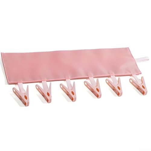 Percha de tela portátil con pinzas integradas, para ahorrar espacio en la organización de calcetines, ropa interior y pantalones para viajes de negocios (rosa)