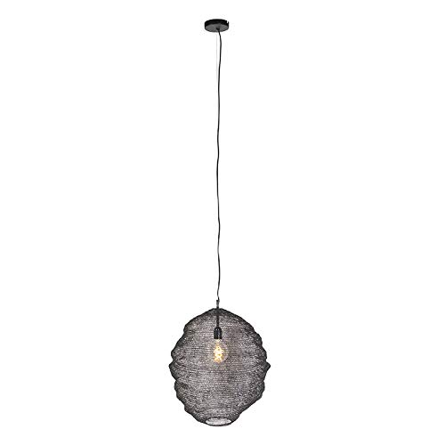 Qazqa Corda Pendelleuchte Landhaus-Stil – Schwarz, 60 Cm Durchmesser, Papier-Seil-Schirm, Dimmbar, E27, Für Wohnzimmer & Flur