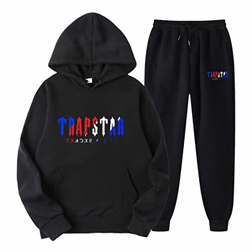 LIAOPUFUS Chándal Hombre Trapstar Sudadera Deportiva con Capucha y Pantalón Largo Imprea Letras (A-3 negro, M)