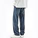 Sinzelimin Men's Jeans Pants Fashion Solid Color Drawstring Elastic Waist Loose Comfy Wide Leg Trouser Denim Sweatpant Navy Large