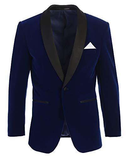 Men's Premium Slim Fit Shawl Lapel Velvet Jacket-Many Colors (52 Regular, Indigo Blue with Black)