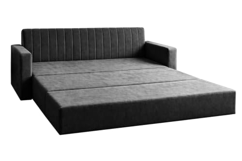 Image of 3 Seater Sofa Cum Bed with Armrest, Velvet Fabric Couch for Living Room, Space Saving Foldable Sleeper Sofa, (Black-Color)