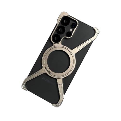 Image of Frameless 360 Rotatable Ring Metal Bumper Case with Kickstand for Samsung Galaxy S24 Ultra Case Compatible with Mag Charging | Luxury Aluminum Armor | Slim Premium Metal (Silver)