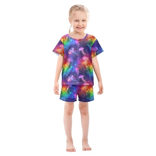 ALAZA Rainbow Jellyfish in The Galaxy Pajama Set Short Sleeve Sleepwear Soft Lounge Nightwear3