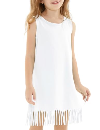 Noomelfish Girls Sleeveless Fringe Dress Cotton Summer Casual Sundress (3-12 Years)