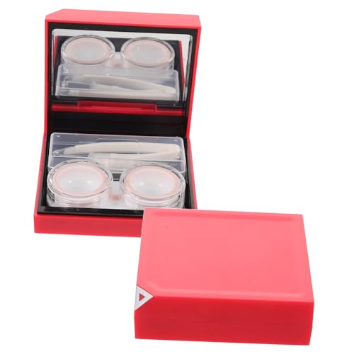 HIAKDOFT Estuche para Lentillas con Compartimentos Dobles y Espejo Caja de Almacenamiento con Textura Esmerilada Ligero y Portátil para Uso Diario y