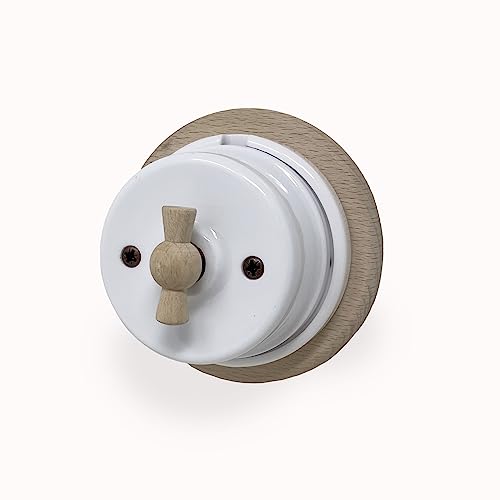 INTERRUTTORE/DEVIATORE IN PORCELLANA/CERAMICA COMANDO ASOLA E BASE IN LEGNO