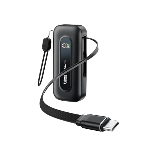 Image of Selore&S-Global Power Bank 10,000mAh with Built-in Retractable Cable & C to L Cable, 30W Fast Charging Portable Charger, LED Display, Travel Battery Pack for iPhone 16 /15 /14 /13 Series Samsung