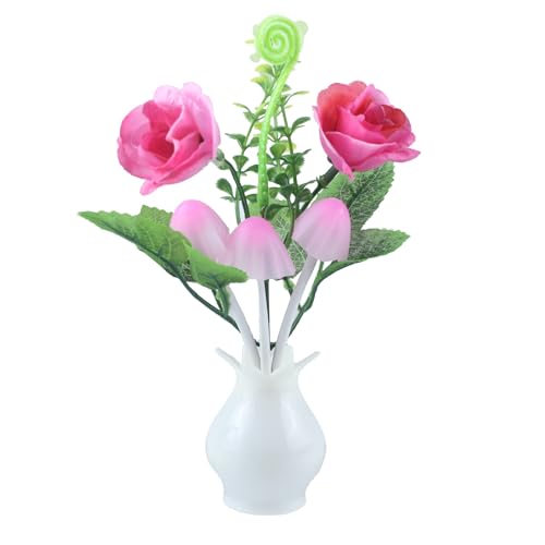 Romantic Rose Flower Night Light, Plug-in LED Mushroom Lamp with Light Sensor, Color Changing Decorative Lamp for Bedroom, Nursery, Valentine’s Day Gift, Energy Saving