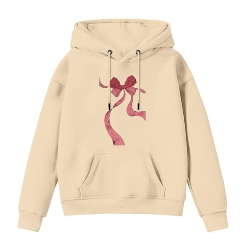Cute Sweatshirts For Teens Baggy Fleece Long Sleeve Cute Hoodies For Girls 10-12 Hooded Warm Bow Print Fall Boys Hoodies Size 8-10 Yellow 5-6 Years First Day Of School Tops For Girl3