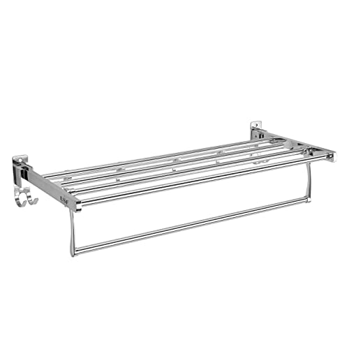 Image of USF Bath Accessories Stainless Steel Folding Towel Rack with Towel Hanger Rod, Soap Dish, Tumbler Holder, Napkin Ring, Towel Robe Hook Bathroom Accessories Combo Set of 6 Pcs
