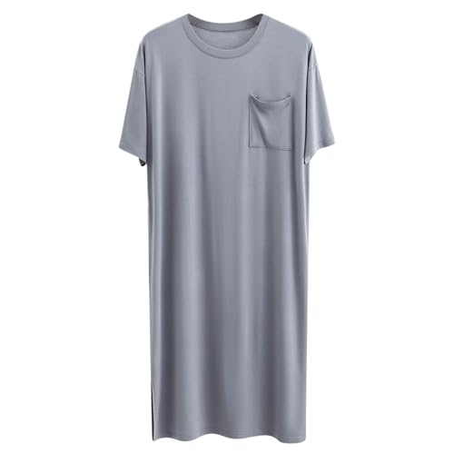 Men's Short Sleeve Breathable Comfy Nightgowns, Soft Modal Loose Crewneck Pjs Nightshirt Summer Sleep Shirts