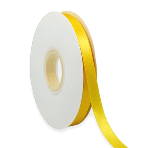 Yellow Ribbon 3/8 Inch x 50 Yards Satin Ribbon Continuous Single Face for Crafts Gift Wrapping Floral Bouquet Weddings and Decorations with Spool