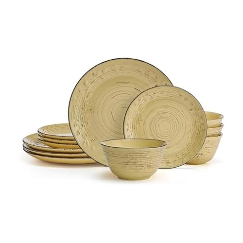 Image of Pfaltzgraff Trellis Sunflower 12 Piece Dinnerware Set, Service for 4, Yellow