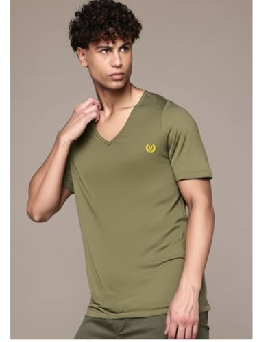 Image of Mack Jonney Regular Solid Cotton Blend V Neck T Shirt for Men