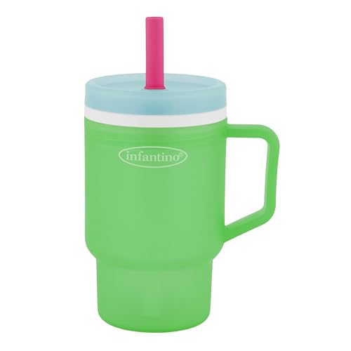 Image of Infantino My 1st Tumbler, Durable Plastic Sippy Cup with Straw & Handle, Spill-Resistant, for On-The-Go, BPA-Free Transition Baby Cup, Green Apple
