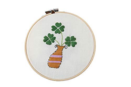 Maydear Stamped Embroidery Kit for Beginners with Pattern, Cross Stitch kit, Embroidery Starter Kit Including Embroidery Hoop, Color Threads and Embroidery Scissors - Four-Leaf Clover