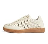 LUCKY STEP Women's Fashion Tennis Shoes Classic Retro Sneakers Casual Gum Sole Braided Raffia Street Style Trendy Walking Footwear(Beige,8)