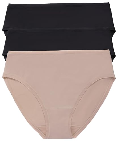 Natori Women's Bliss Bare Cotton Hipster 3-Pack 774346MP, Black/Black/Cafe, L