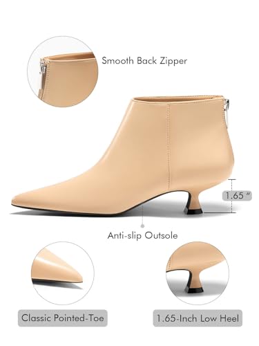 Image of Coutgo Womens Kitten Low Heel Booties Pointed Toe Short Ankle Boots Back Zipper Fall Shoes