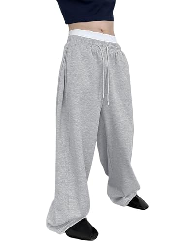 PIDO YOGA Men's Baggy Sweatpants Fleece Wide Leg Lounge Pants Drawstring Waist Loose Fit Cotton Jogging Sweat Pants with Pockets,Light Gray