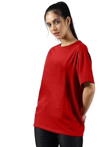Image of LEOTUDE Women's cotton Oversized Fit Oversized Half Sleeve Tshirt, Round Neck Longline Drop Shoulder Solid T-Shirt