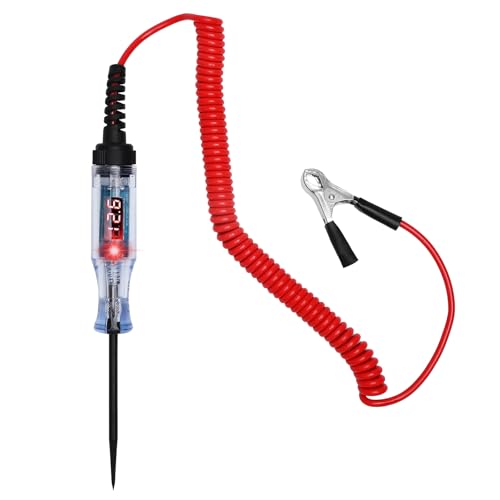 Probador de voltaje 12V 24V con pantalla digital y LED, tester eléctrico con pinza de cocodrilo y cable en espiral, multímetro de coche para diagnóstico de circuitos automotrices