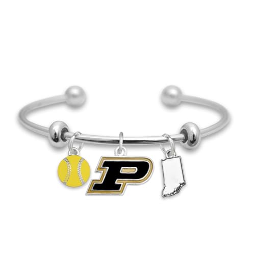 From the Heart Purdue Boilermakers Softball Accent Charm Team Traditions Cuff Bracelet with Team Color Logo, Softball and State Accent Charm Officially Licensed Jewelry Fan