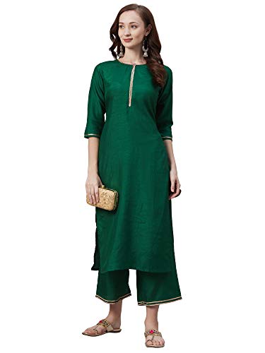 Image of INDO ERA Women's Polyester Solid Straight Kurta with Palazzo Set(IE00KS9GN1886)