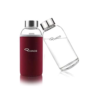 Ryaco Glazen Fles Klassieke Drinkfles Draagbaar 360 ml Bpa-vrij voor Onderweg Sportfles Glazen Waterfles om Koude Warme Dranken mee te Nemen met een Neopreen Zak En Sponsborstel