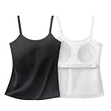 CubCuddle Girls Camisole with Built in Bra,Cotton Training Bras,Adjustable Straps, 2-in-1 Sports & Daily Wear(2Pack) (US, Alpha, Large, Black White)