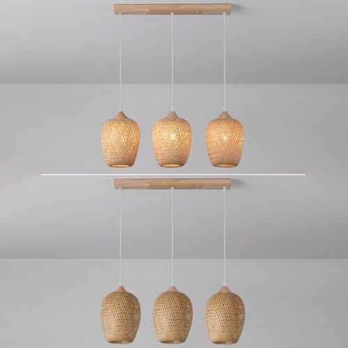 Lámpara de techo boho de ratán para comedor y lámpara colgante de madera 6