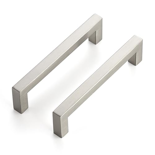 JOY DECOR 8 Pack Cabinet Handles,5 Inch Brushed Nickel Cabinet Pulls,Kitchen Cabinet Handles Square Drawer Pulls Stainless Steel Drawer Hardware Handles, 128mm Hole Centers