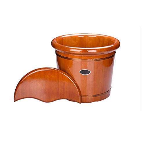 Bañera de madera para pies Katzowen, cubeta de roble para remojo y masaje podal, con cubierta y puntos de acupresión (Color: madera marrón + cubierta) miniatura 1