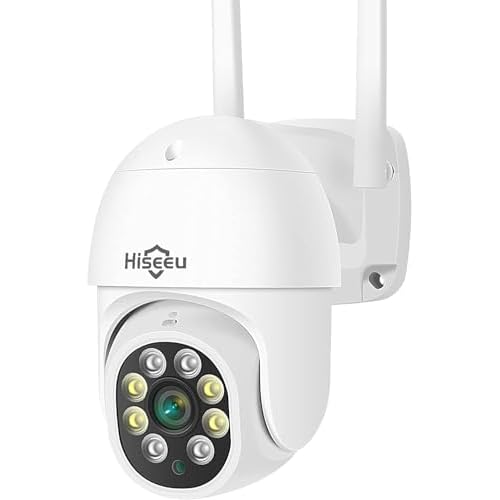 【5MP+Auto Tracking】Security Camera Outdoor with Color Night Vision,Hiseeu 5MP PTZ Digital Zoom Wifi Security Camera 360° View CCTV Camera with 2-Way Audio,Auto Cruise,IP66 Waterproof,Work with Alexa