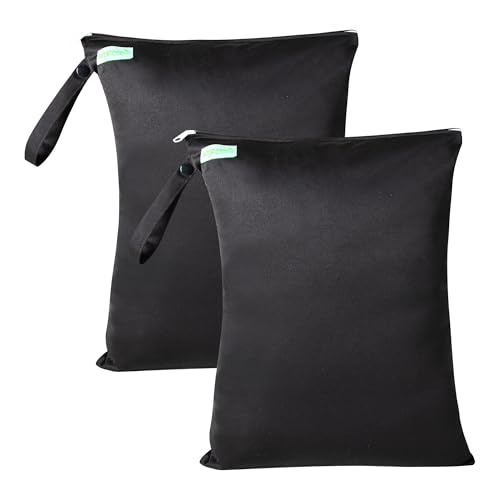 wegreeco Wet Dry Bag for Baby Swimsuit, Small Wet Dry Bag for Clothes Diaper and Breast Pump Parts, Large Baby bag for Travel,Gym Clothes,Beach,Pool,Extra Clothes (Black,2 Pack)