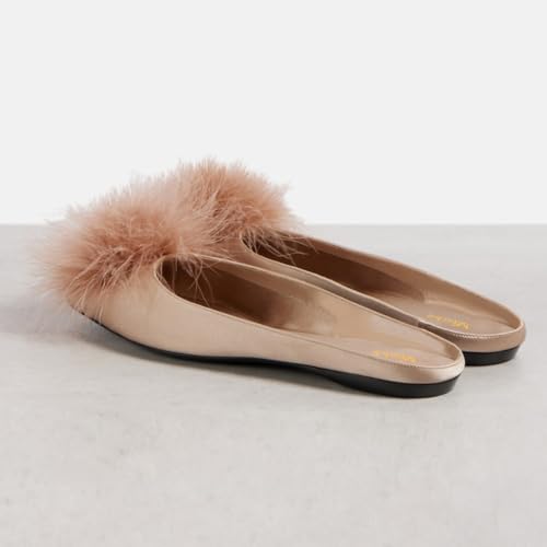 miss left Women Closed Toe Furry Flat Slippers Slip on Cozy Anti-slip Sole Satin Bedroom Flats Lightweight Indoor Outdoor Shoes Size 4-16 US2