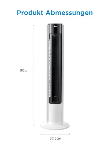 Midea FZ10-19BRA Turmventilator, robuster Kupfermotor, Luftzufuhr nach innen, Fernbedienung, 7-Stunden-Timer, Touch- und Bedienfeld-Display, drei Modi und drei Geschwindigkeiten zur Auswahl 2